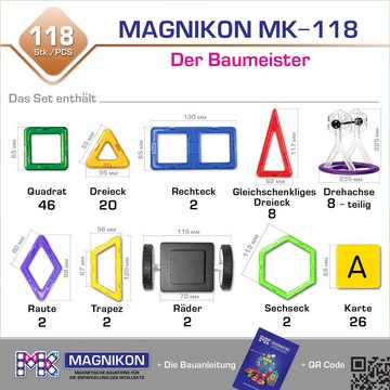 MAGNIKON Magnetspielbausteine Der Baumeister, Magnetische Bausteine, Magnetbau-Set 118-teilig, (Magnetsteine, 118 St), verstärkte Magnete
