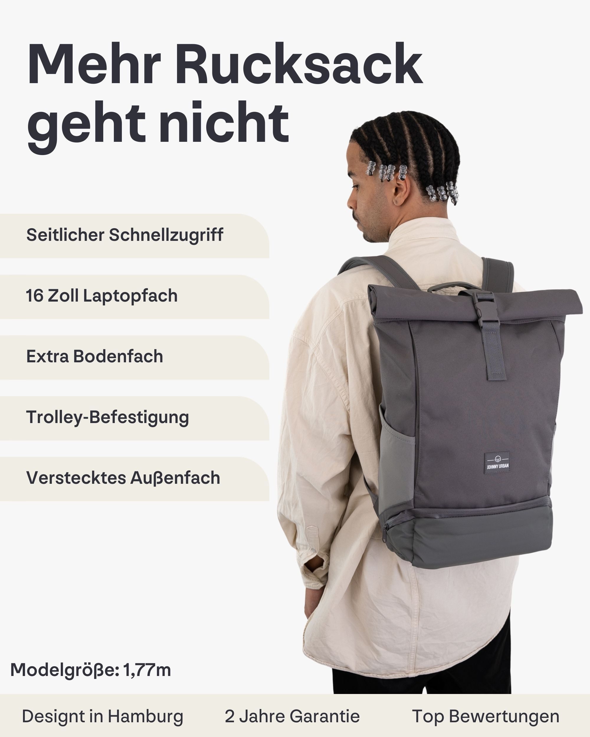 Johnny Urban Cityrucksack Allen Medium Rolltop mit Laptopfach (1-tlg), Wasserabweisend