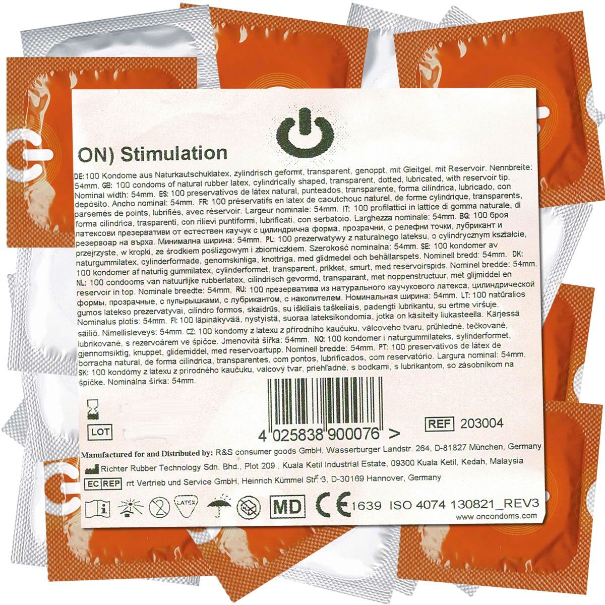 ON Condoms Kondome Stimulation Beutel mit, 100 St., feuchtgenoppte Kondome mit viel Gleitcreme, Maxipack