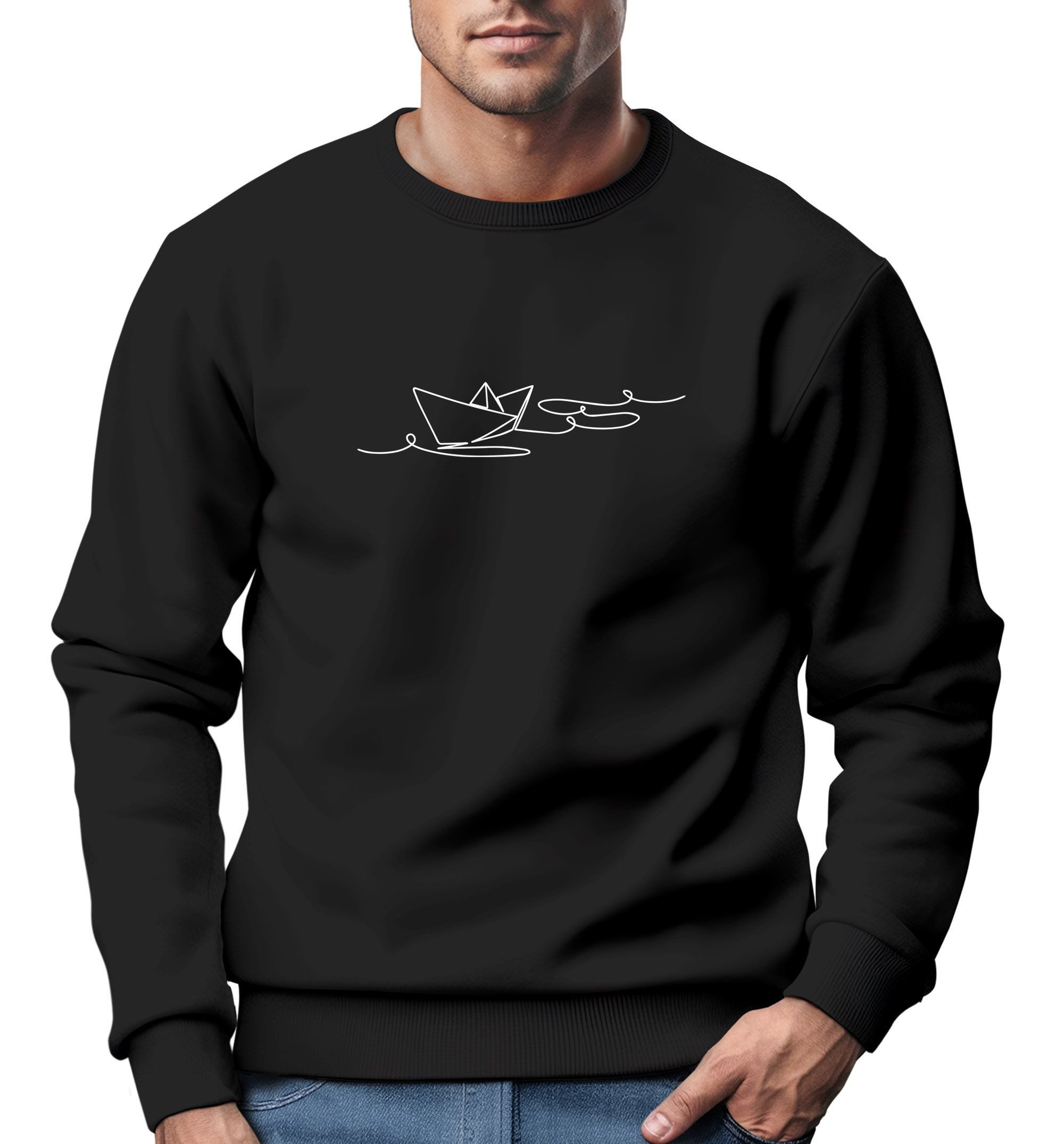 Sweatshirt Sweatshirt Herren Boot Polygon Papier-Schiff Origami Aufdruck Print