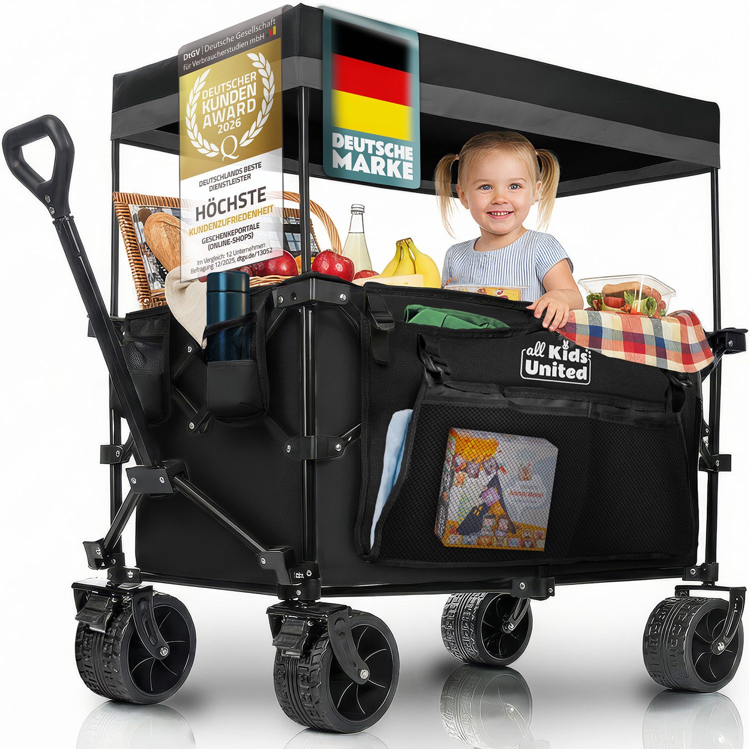 all Kids United Bollerwagen Faltbarer Bollerwagen mit Bremse 150kg Strand Garten Handwagen (Handwagen Transportkarre mit Bremse, …