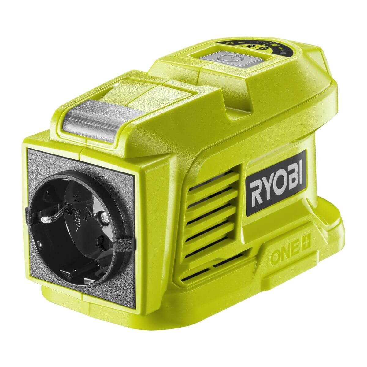 Ryobi Wechselrichter ONE+, RY18BI150A-0, Wechselrichter 18 V, USB & EU-Stecker, max 300 W, (Enthält zwei USB-Anschlüsse), Inkl. LED-Licht, ONE+ System, mit EU-Stecker