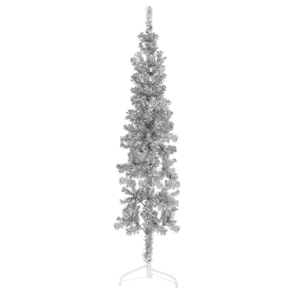 furnicato Künstlicher Weihnachtsbaum Künstlicher Halb-Weihnachtsbaum Ständer Schlank Silbern 150 cm