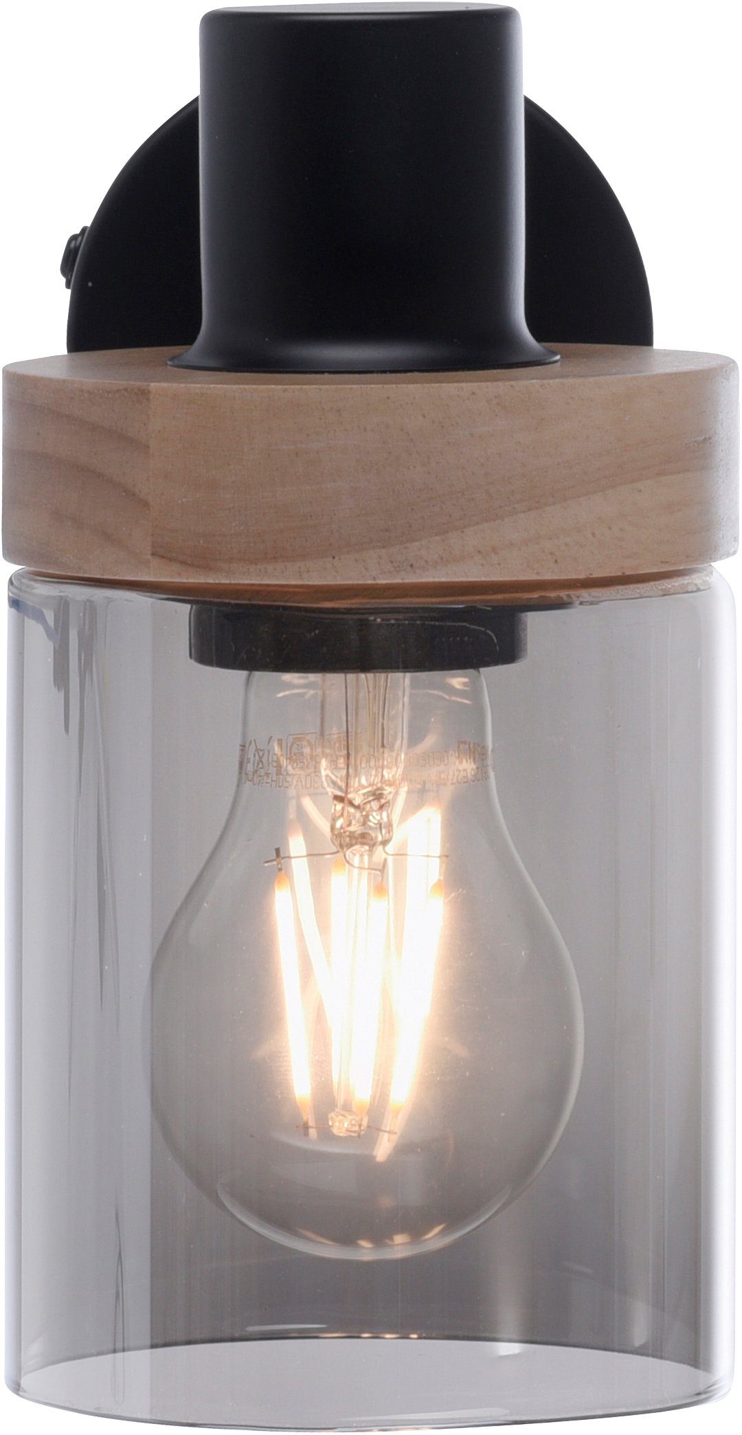 Home affaire Wandleuchte für Tendon, Holz, ohne geeignet Rauchglas, - Wandlampe, E27 Glas, Leuchtmittel, Leuchtmittel
