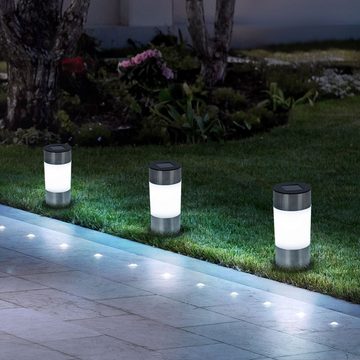 etc-shop LED Gartenleuchte, LED-Leuchtmittel fest verbaut, Neutralweiß, 6x LED Solar Lampen Edelstahl Außen Garten Weg Beleuchtung Steck