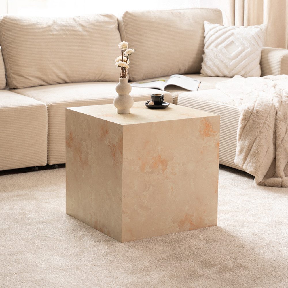 HOME DELUXE Couchtisch SELY - 50 x 50 x 50 cm, Travertin-Effekt, Marmoropti günstig online kaufen