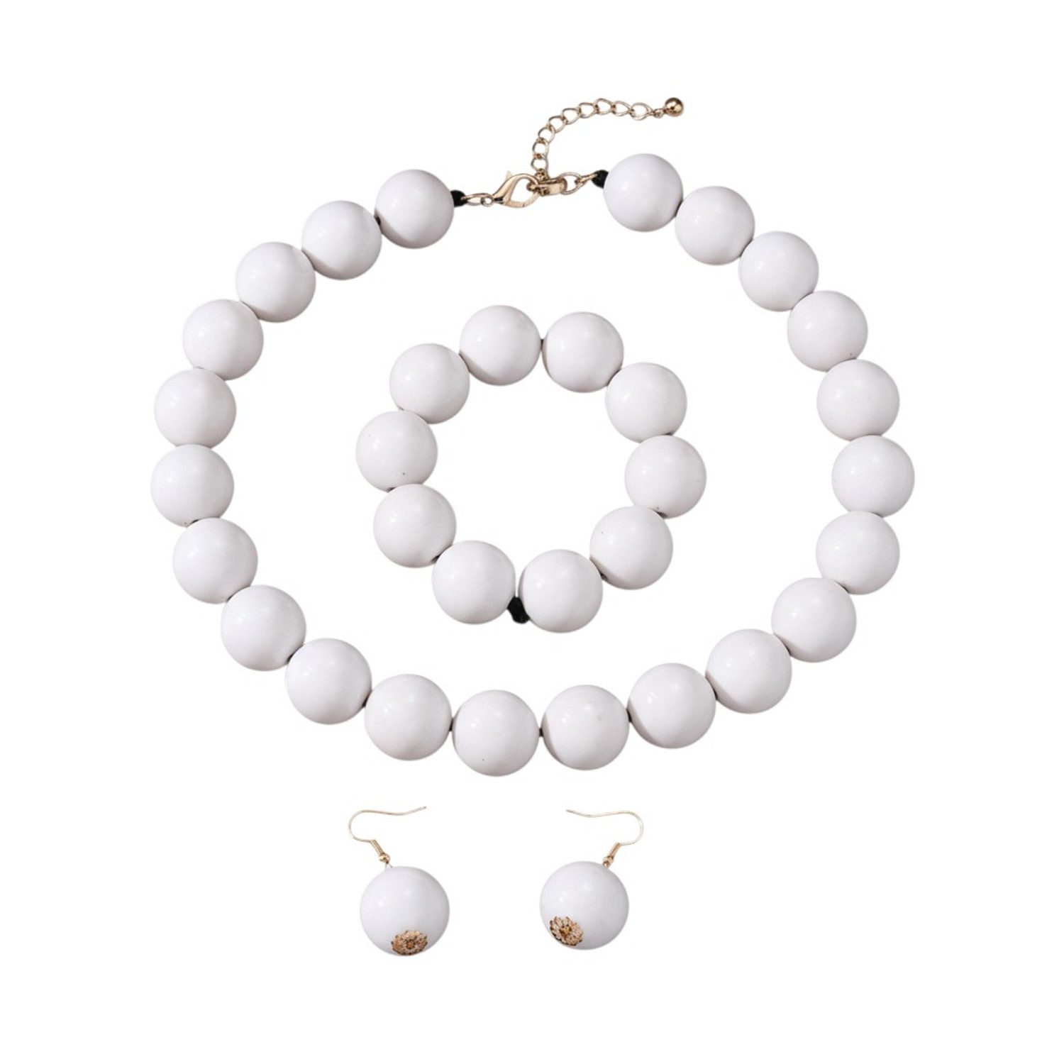 KARMA Schmuckset Damen Ohrringe, Armband & Kette Bunt Perlen Acryl (Sommerschmuck, 3-tlg., Damenschmuckset Kette Geschenk für Sie), XXL Statement Halskette