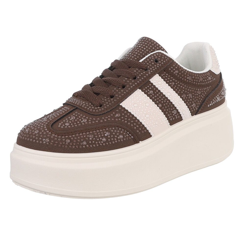 Ital-Design Moderne Sneaker mit Glitter-Details für Damen Sneaker (91261133) Keilabsatz/Wedge Sneakers Low in Braun