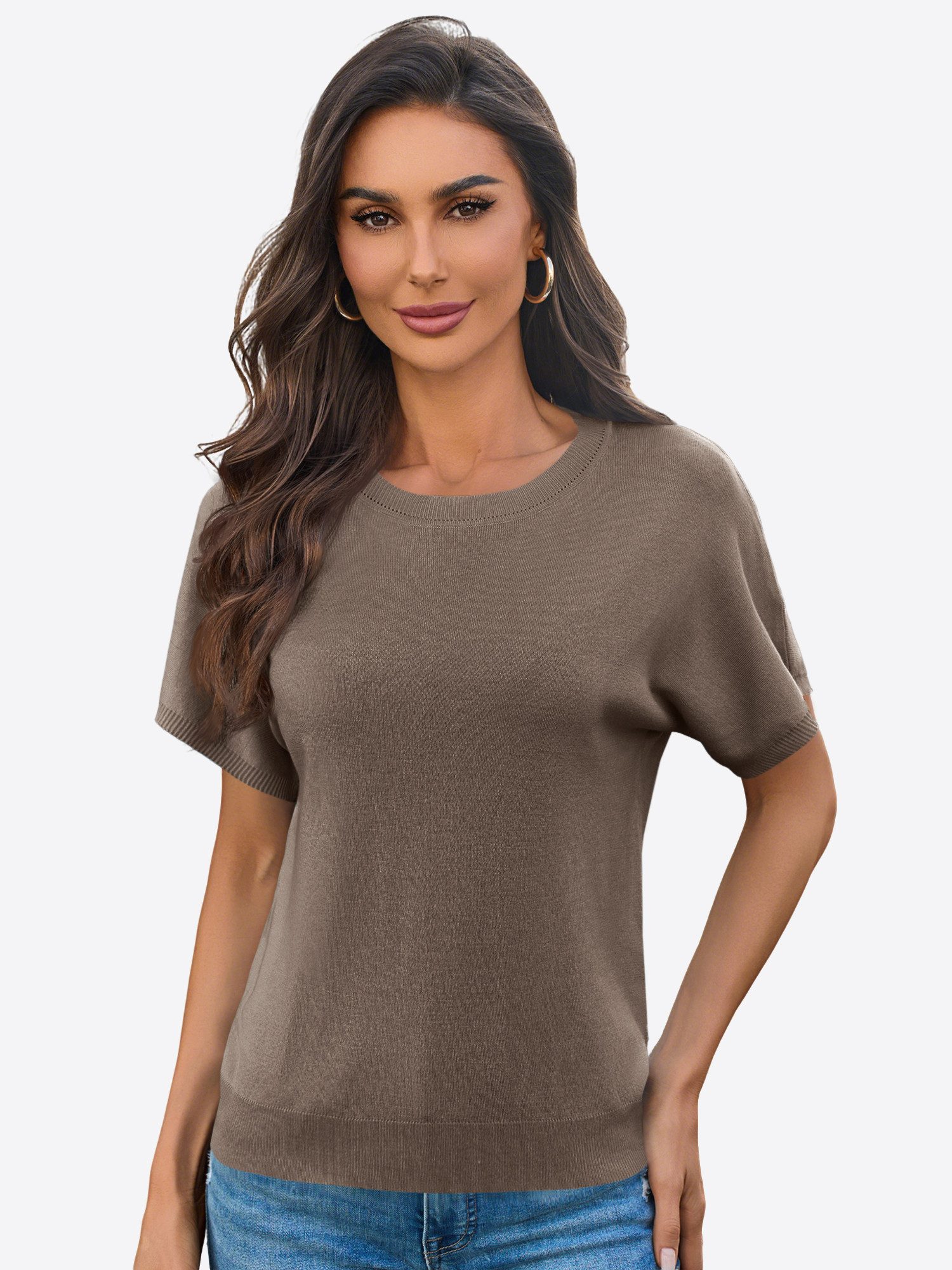 Imily Bela Kurzarmpullover Damen Rundhalspullover (Packung, 1-tlg., 1per-Pack) in Unifarbe