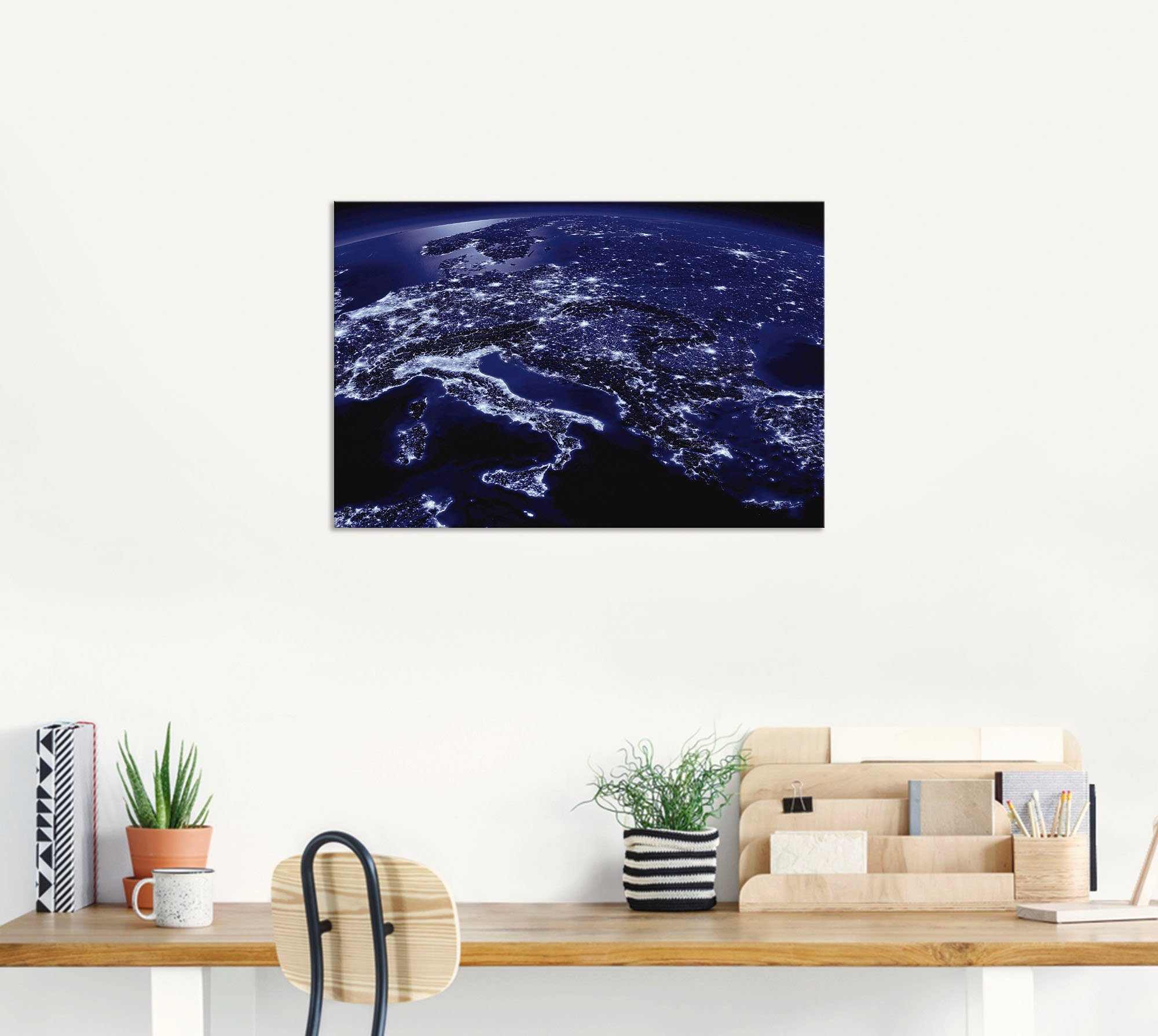 Europa vom Blau, Größen in Alubild, & Kosmos Wandaufkleber als Leinwandbild, versch. Poster oder Südliches Wandbild (1 St), Weltall Artland Weltraum