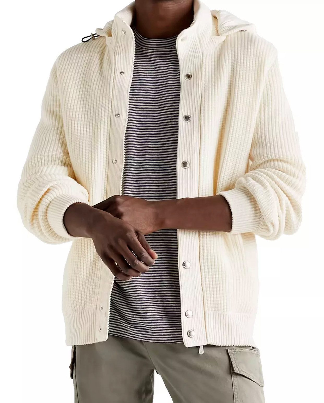 BRUNELLO CUCINELLI Winterjacke Jacke Daunen-Strickjacke aus Rippenstrick-Kaschmir mit Kapuze 4XL Aus dickem Kaschmir mit Daunenfüllung