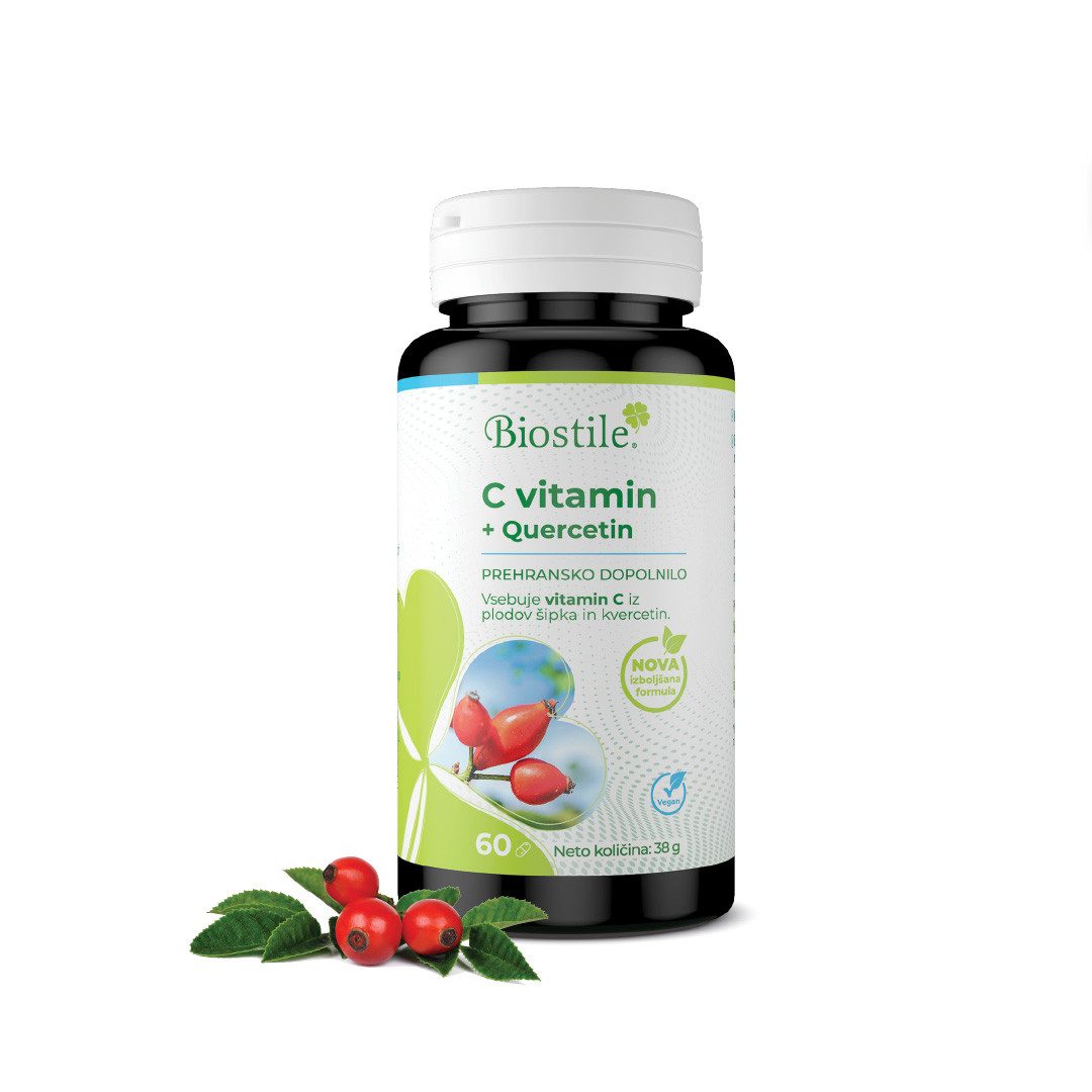 Biostile Vitamin C Komplex mit Quercetin und Hagebutte für Immunsystem - Kapseln, 38 g, Hagebutten-Vitamin C, Quercetin, verzögert, 60 Kapseln