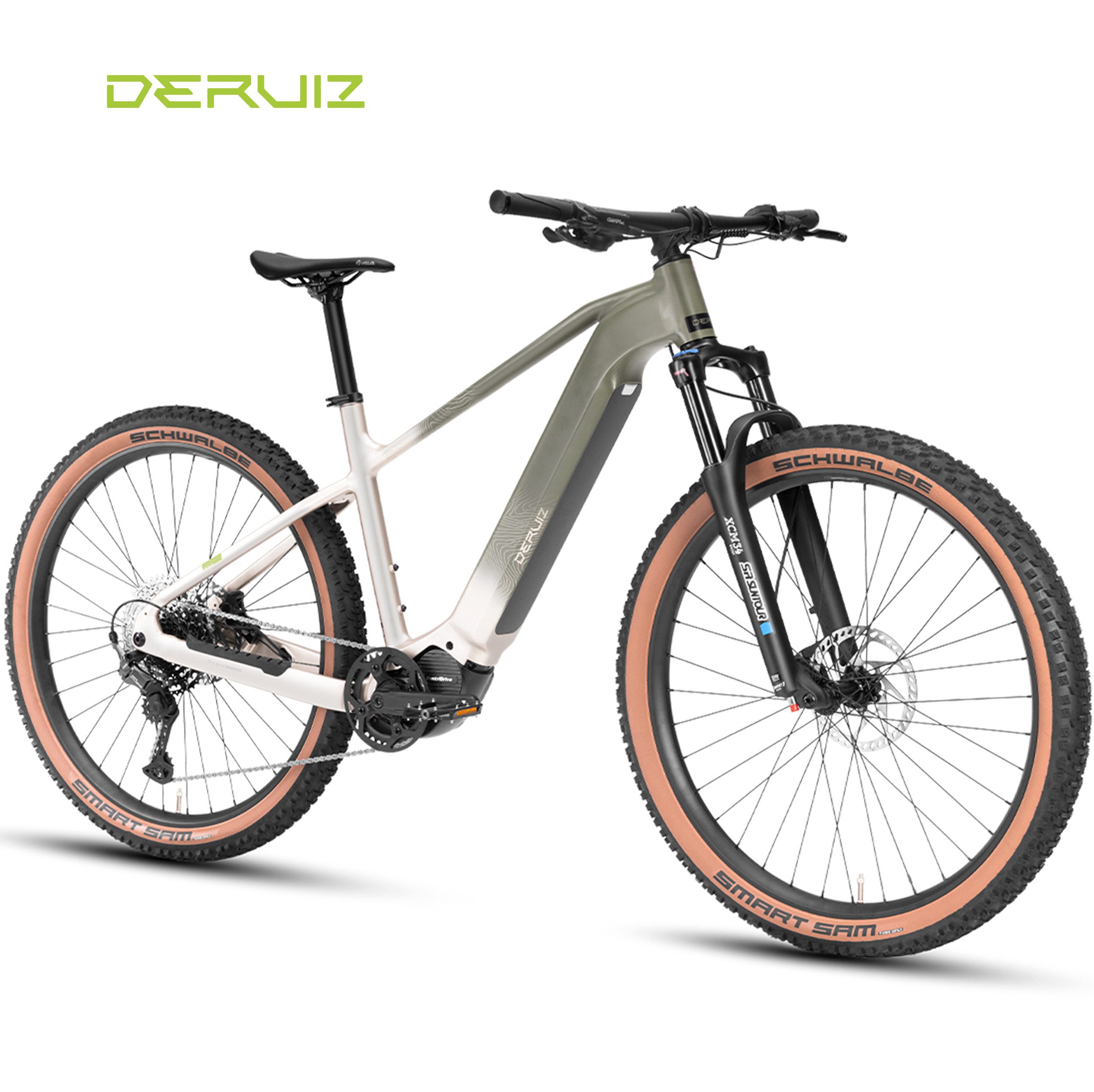 DERUIZ E-Bike Mountainbike 29 Zoll, 110 Nm Mittelmotor, max. 180km, 6 Stufen, Bluetooth + APP, 11 Gang SHIMANO CUES ASLU6000T1R Schaltwerk, Kettenschaltung, Mittelmotor, 720 Wh, (Trittfrequenz- und Drehmomentsensor, Für Damen und Herren), Federgabel mit Lockout, Anfahrhilfe, Haltefunktion, bis zu 170 kg