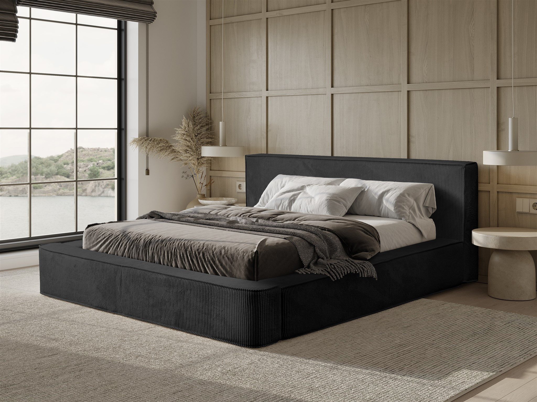 Fun Möbel Polsterbett Schlafzimmerbett MODESTO in Stoff Lincoln (mit oder ohne Matratze), Gepolstertes Kopfteil