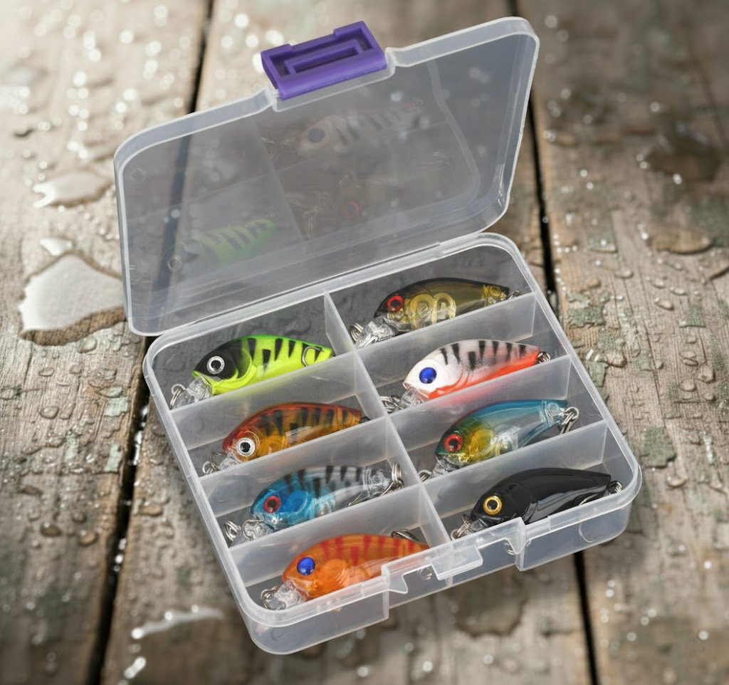 BernhStein Kunstköder Wobbler Set 8 tlg. 4,5 cm, 3,5g in Box für Forelle/ Barsch etc., (8-St)