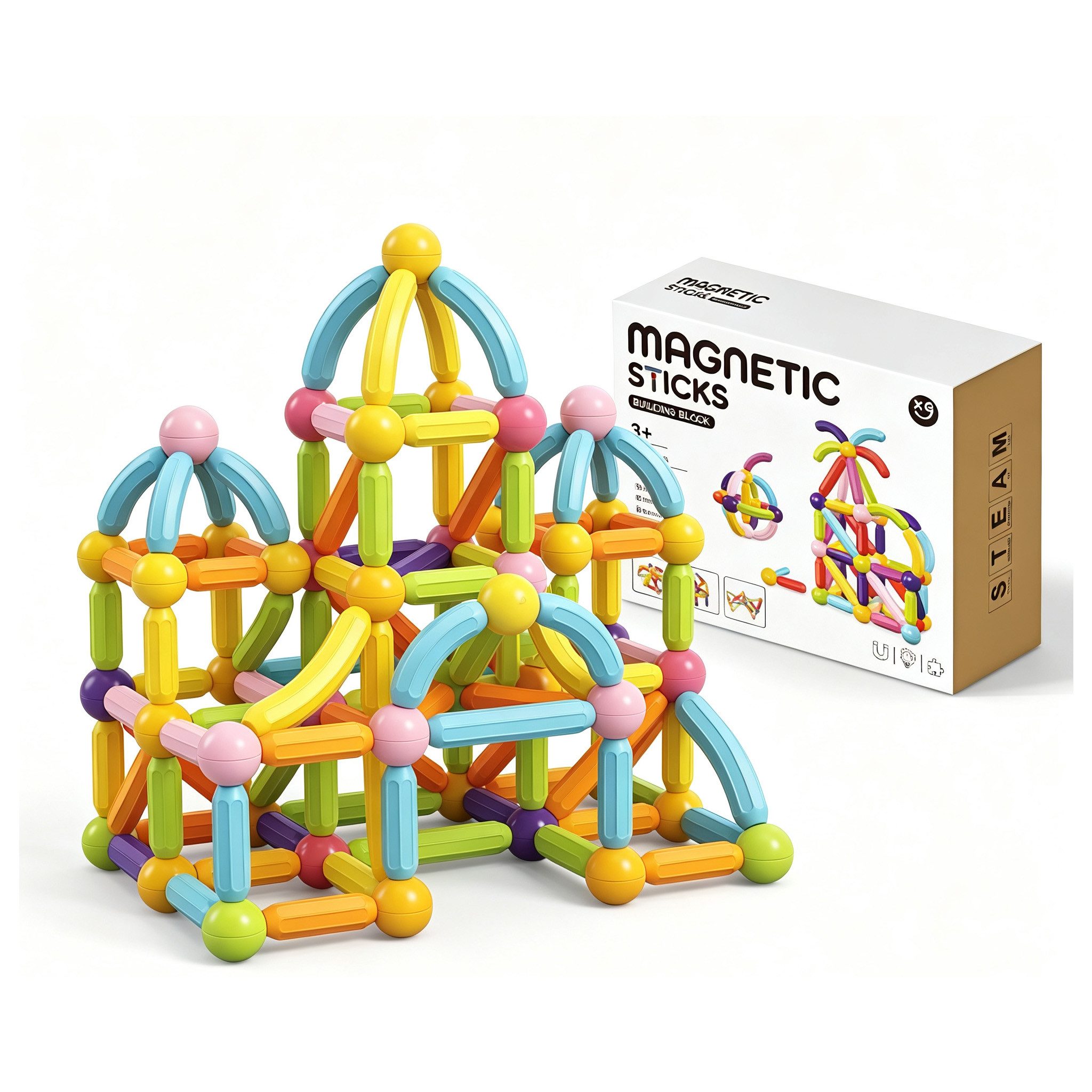 Rolipo Magnetische und Stangen, 86 Stück magnetische Kugeln Magnetspielbausteine, (86 St), Kreatives Lernspielzeug, Motorik & Logik Training, Sicher & Robust