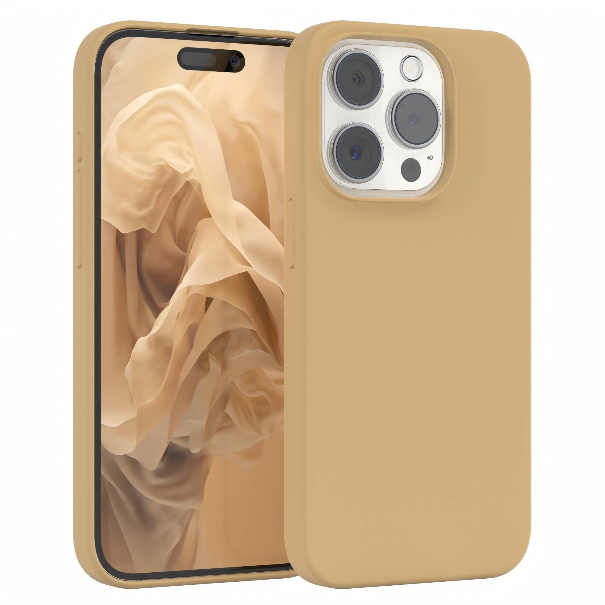 EAZY CASE Handyhülle Premium Silikon Case für Apple iPhone 15 Pro 6,1 Zoll, Slimcover Handy Softcase Silikon Schutzhülle mit Kameraschutz Beige