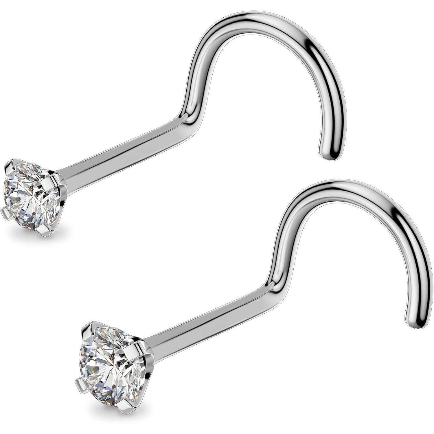 Nasenpiercing 20G 0.8mm Titanium Nose Piercing Ring Round Star CZ Nostril Screw 2mm