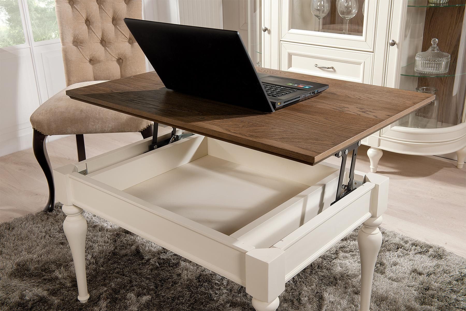 JVmoebel Laptoptisch Holzkaffeetisch mit brauner Oberfläche und weißen Füßen (1-St), Made in Europa