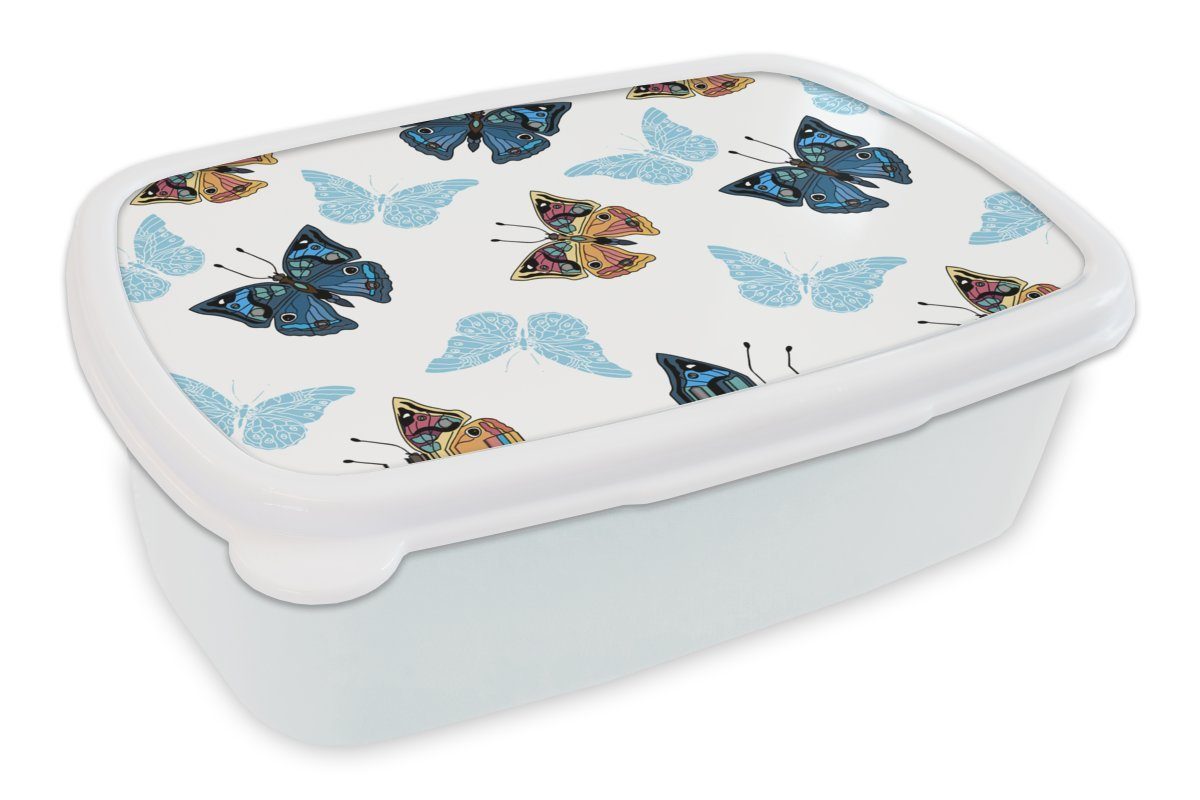 MuchoWow Lunchbox Schmetterling - Insekten - Muster - Sommer, Kunststoff, (2-tlg), Brotbox für Kinder und Erwachsene, Brotdose, für Jungs und Mädchen weiß