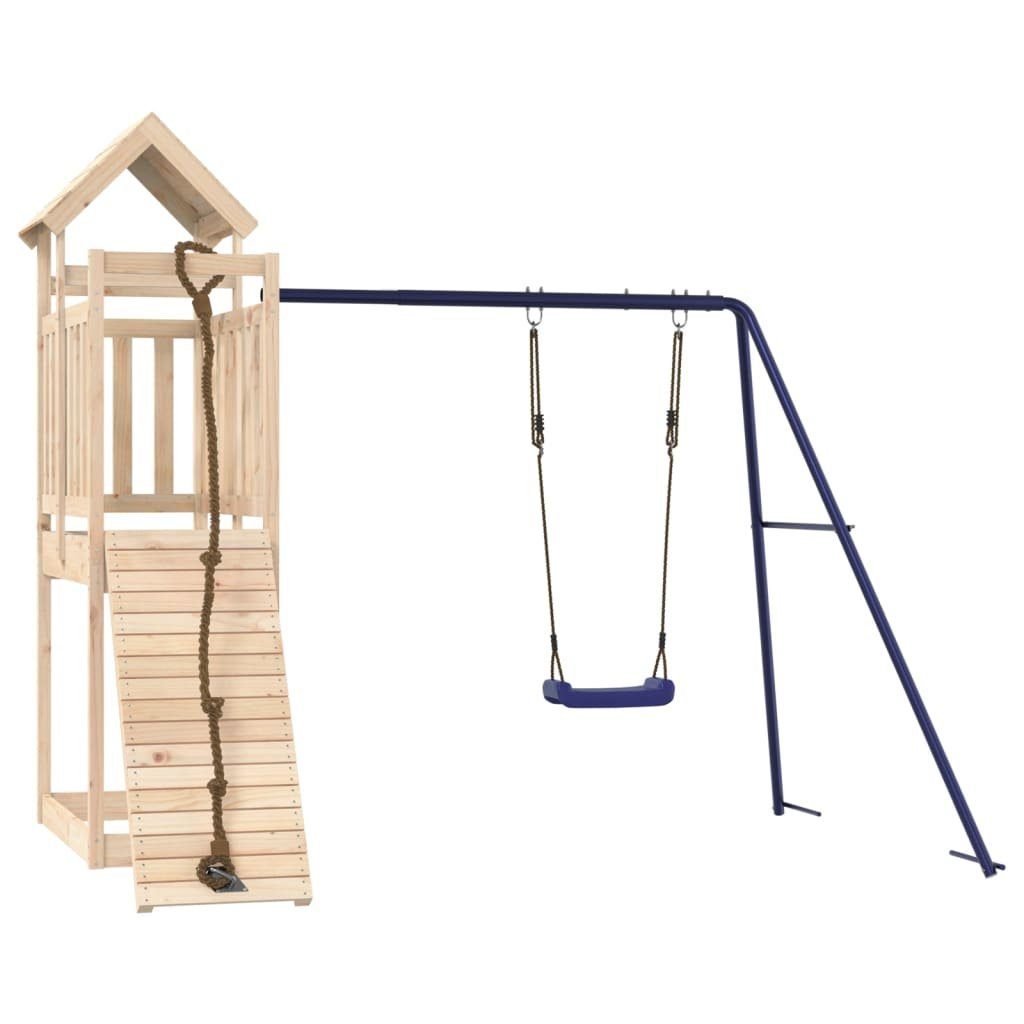 Kiefer vidaXL Spielhaus Kinde mit Spielturm Kletterturm Schaukel Kletterwand Massivholz