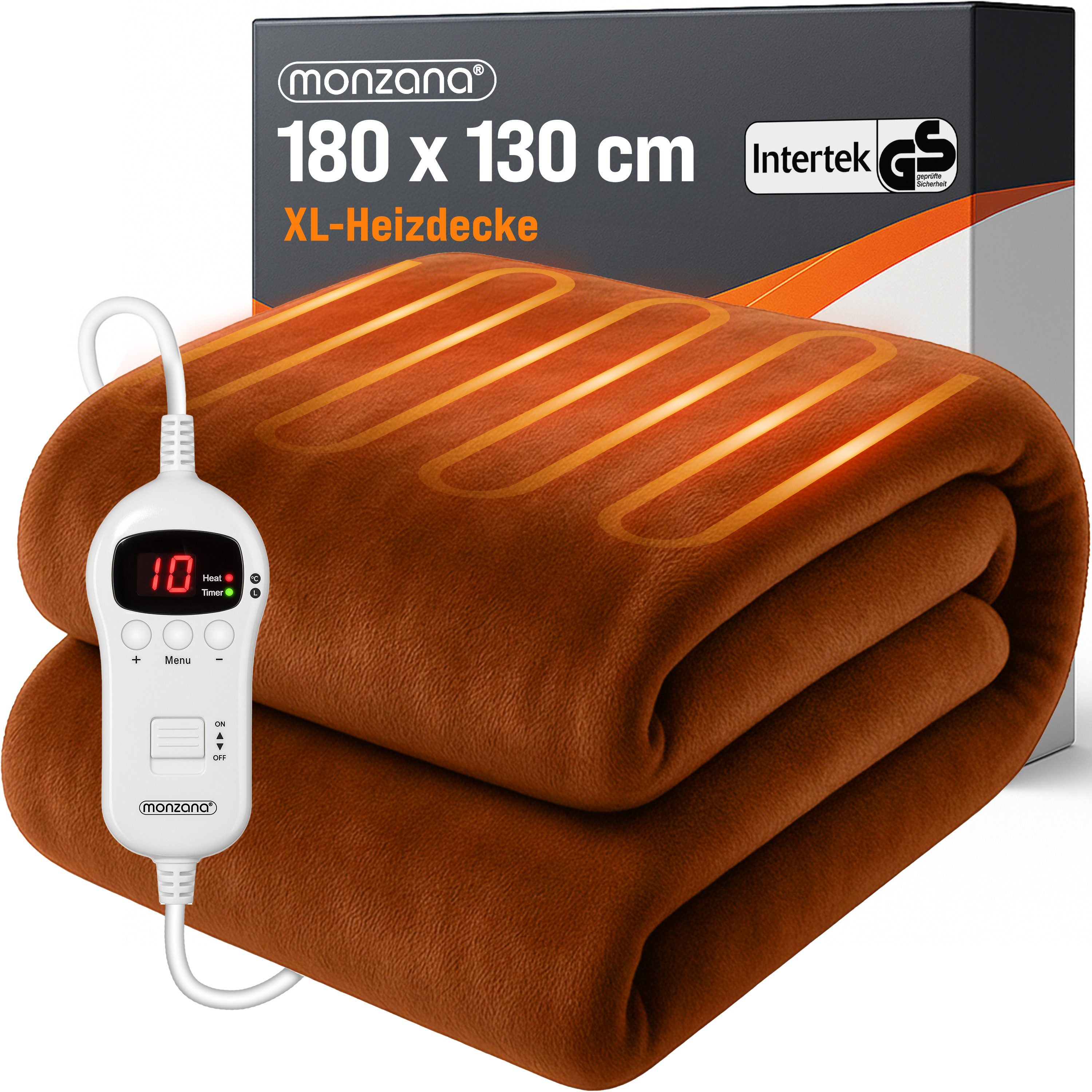 monzana Heizdecke, Abschaltautomatik 180 x 130cm Coral Fleece Wärmeunterbett Bett