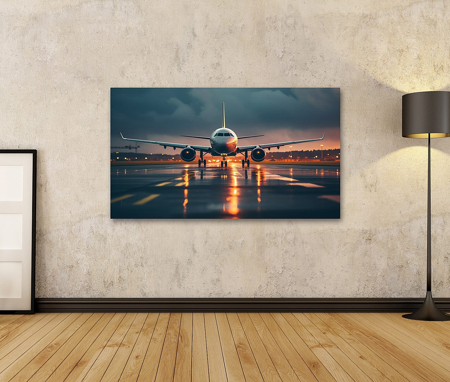 islandburner Leinwandbild Flugzeug startet bei Nacht günstig online kaufen