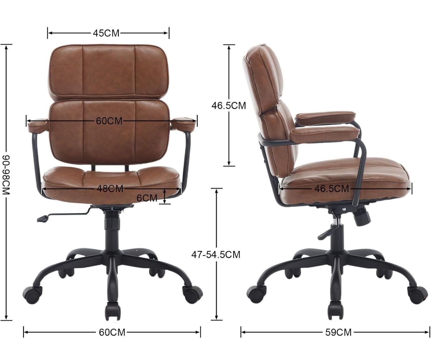 WAHSON OFFICE CHAIRS Schreibtischstuhl Ergonom. Bürostuhl PU-Leder, höhenverstellbar mit Rollen
