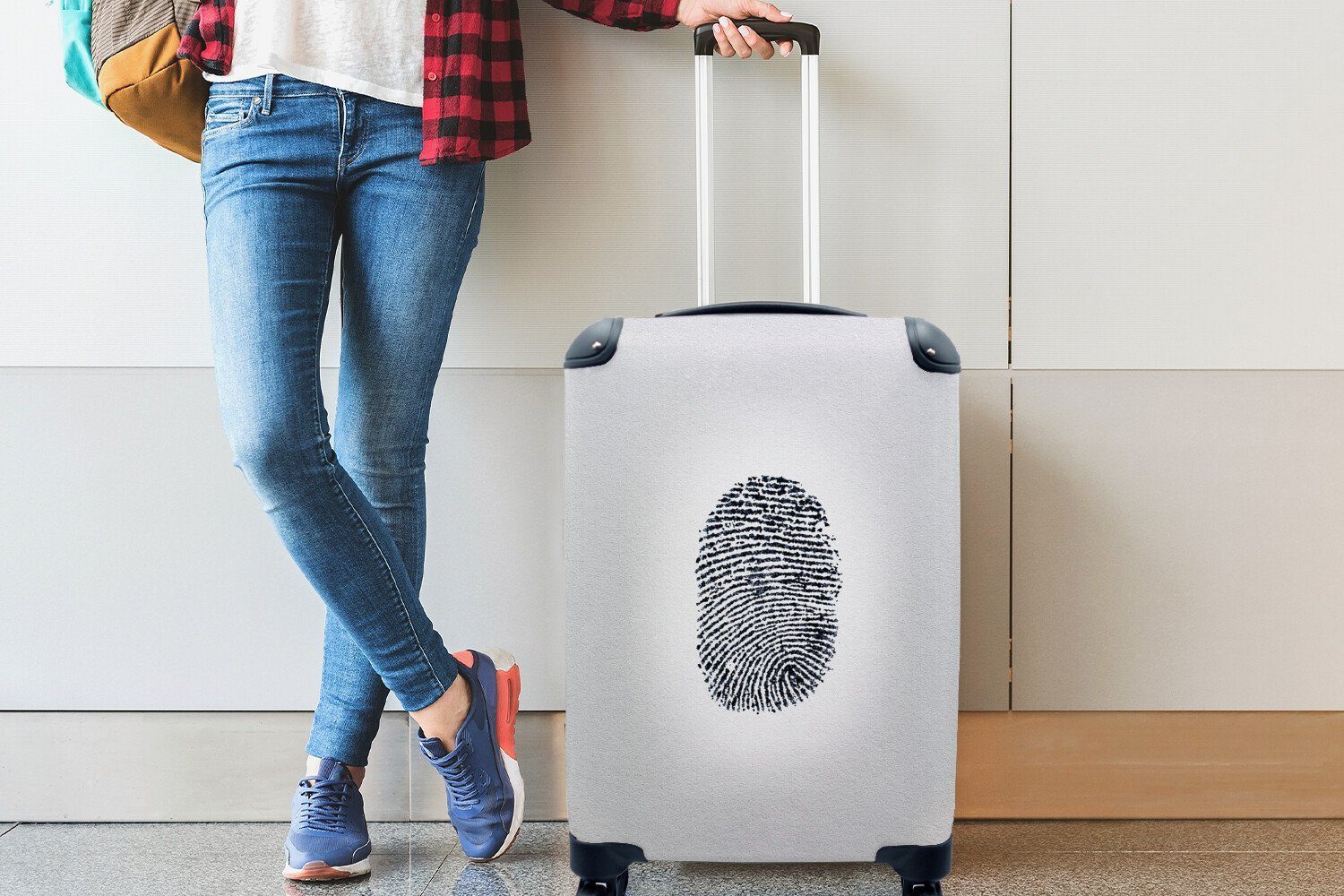 Fingerabdruck für auf Trolley, Reisekoffer Reisetasche Rollen, 4 rollen, Handgepäck Papier, Handgepäckkoffer hellem mit Ferien, MuchoWow