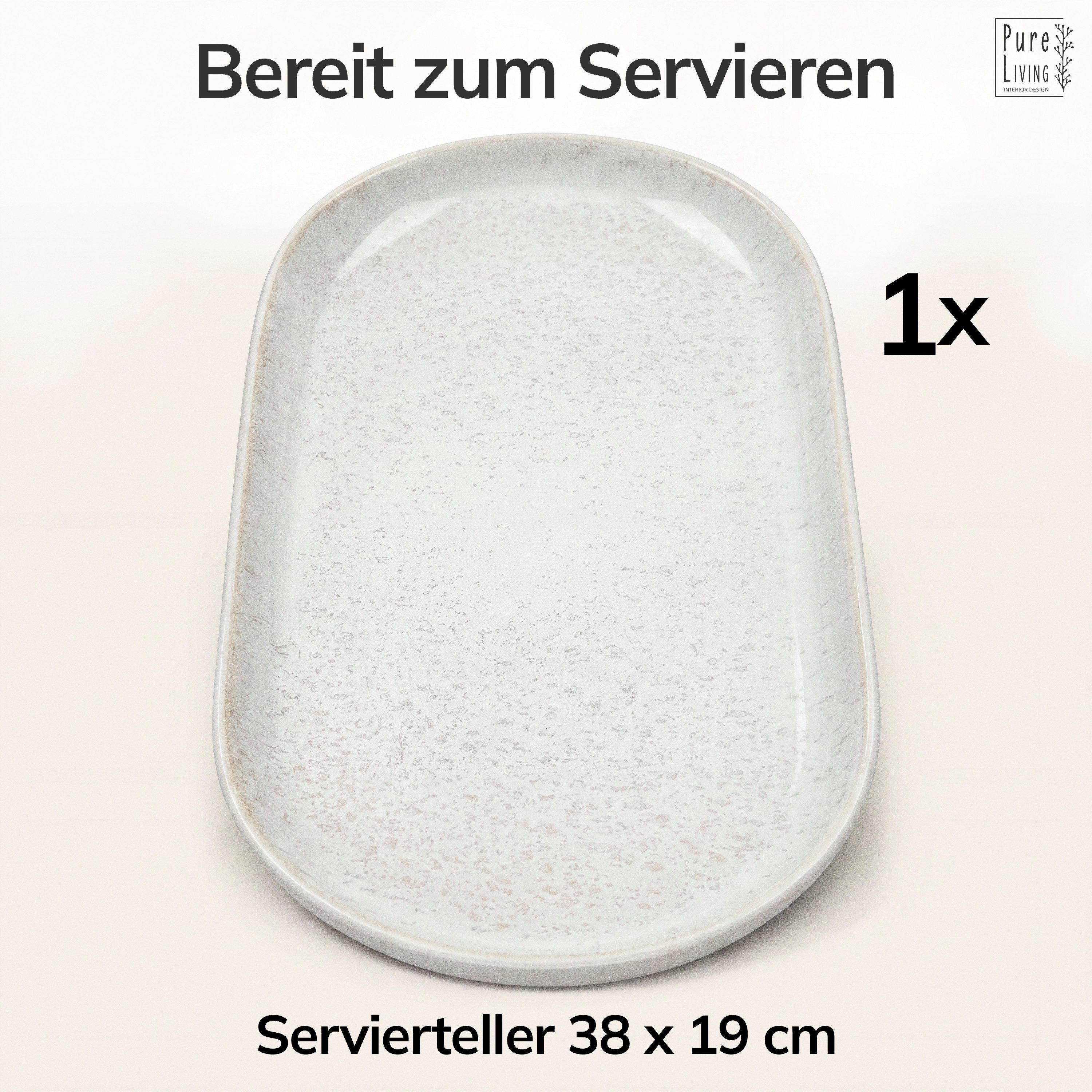 PURE LIVING INTERIOR DESIGN Geschirr-Set Servierplatte Ibiza, oval, Steingut, Beige (1-tlg), 1 Personen, Steingut – Bild 5 von 5