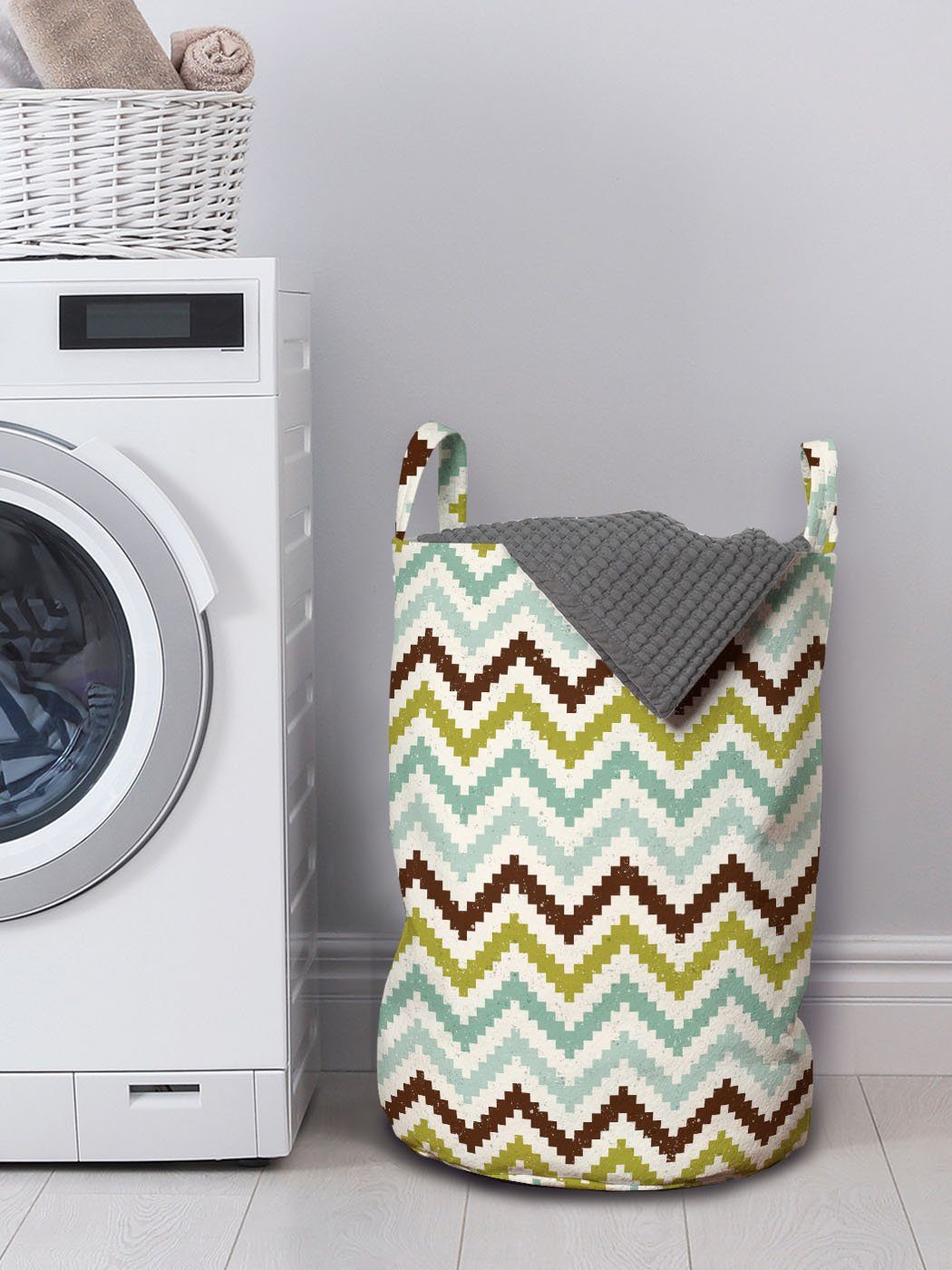 Shaped Pixel Griffen Wäschekorb Kordelzugverschluss Abakuhaus Waschsalons, Zigzag Wäschesäckchen für Winkel mit
