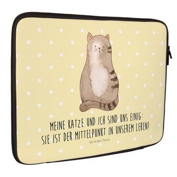 Mr. & Mrs. Panda Laptop-Hülle Katze sitzend - Gelb Pastell - Geschenk, Herz, Computertasche, Schutz