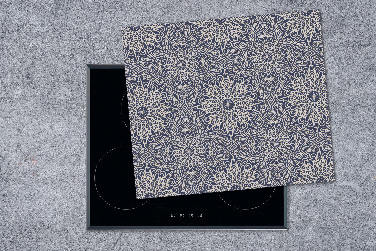 Herdblende-/Abdeckplatte Blumen - Mobile - Muster, (1 Ceranfeldabdeckung MuchoWow cm, - 60x52 tlg), Mandala nutzbar, Vinyl, Vintage Arbeitsfläche
