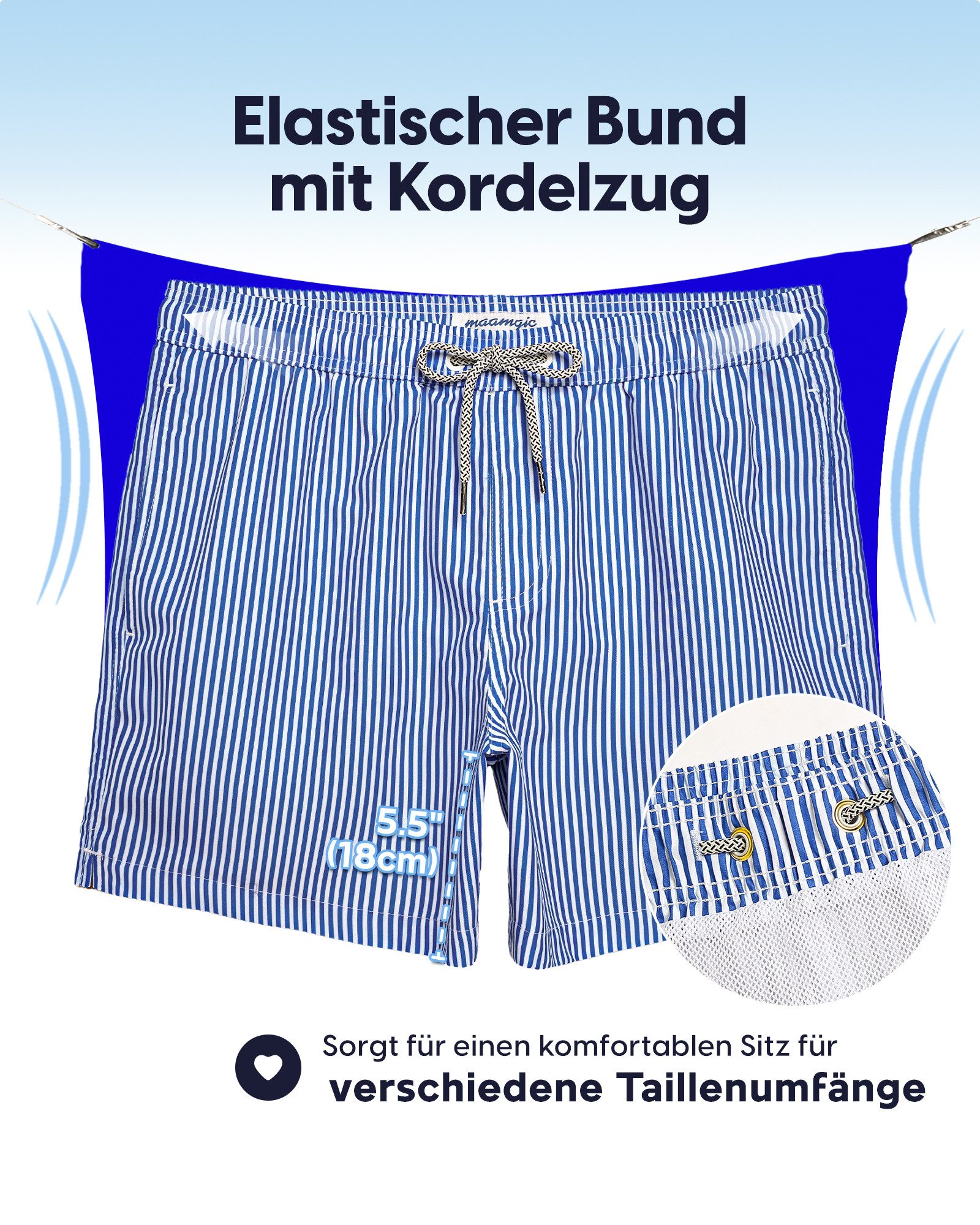 MaaMgic Shorts Herren mit Mesh-Futter kurze Hose schnelltrocknend Badehose lang (1-tlg) – Bild 5 von 5