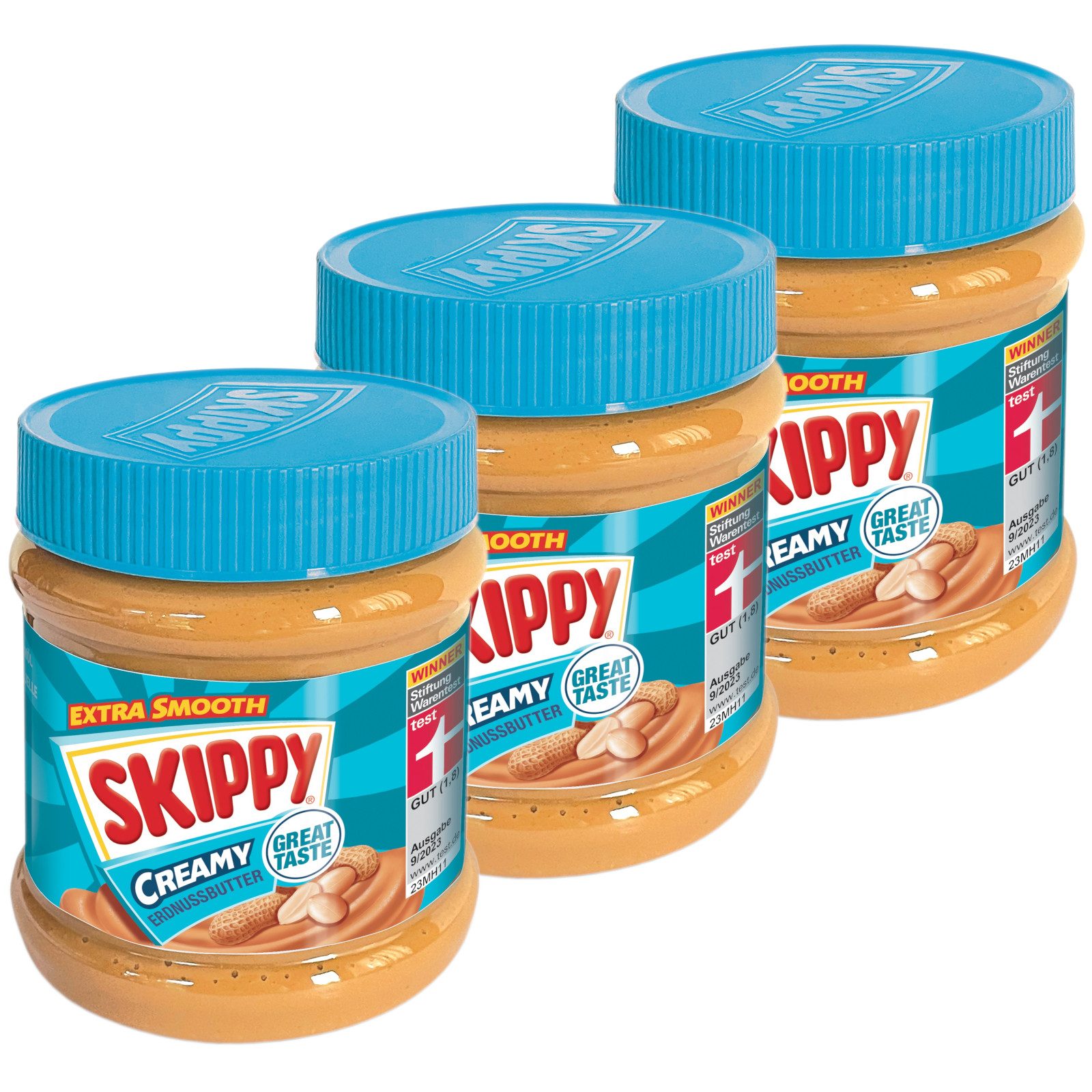 Skippy Nussaufstrich 3 x 340g Erdnussbutter "Creamy" Peanut Butter Extra Smooth, 3 x 340 g, (Packung), Ohne künstliche Aromen, Ohne künstliche Farbsoffe