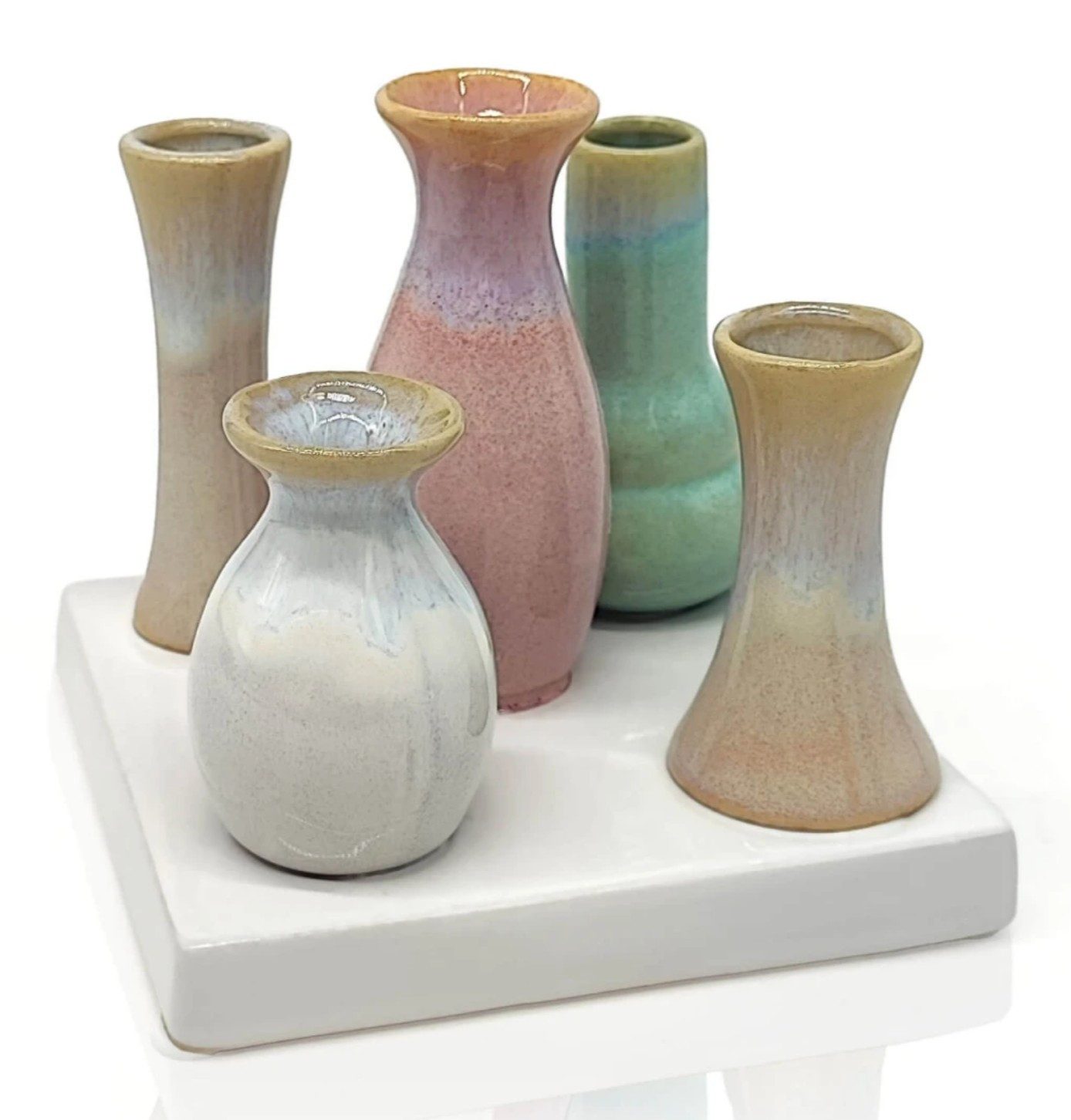 MEA LIVING Tischvase MEA-Living 5 Väschen auf quadratischem Tablett aus Keramik, multicolor, spülmaschinengeeignet