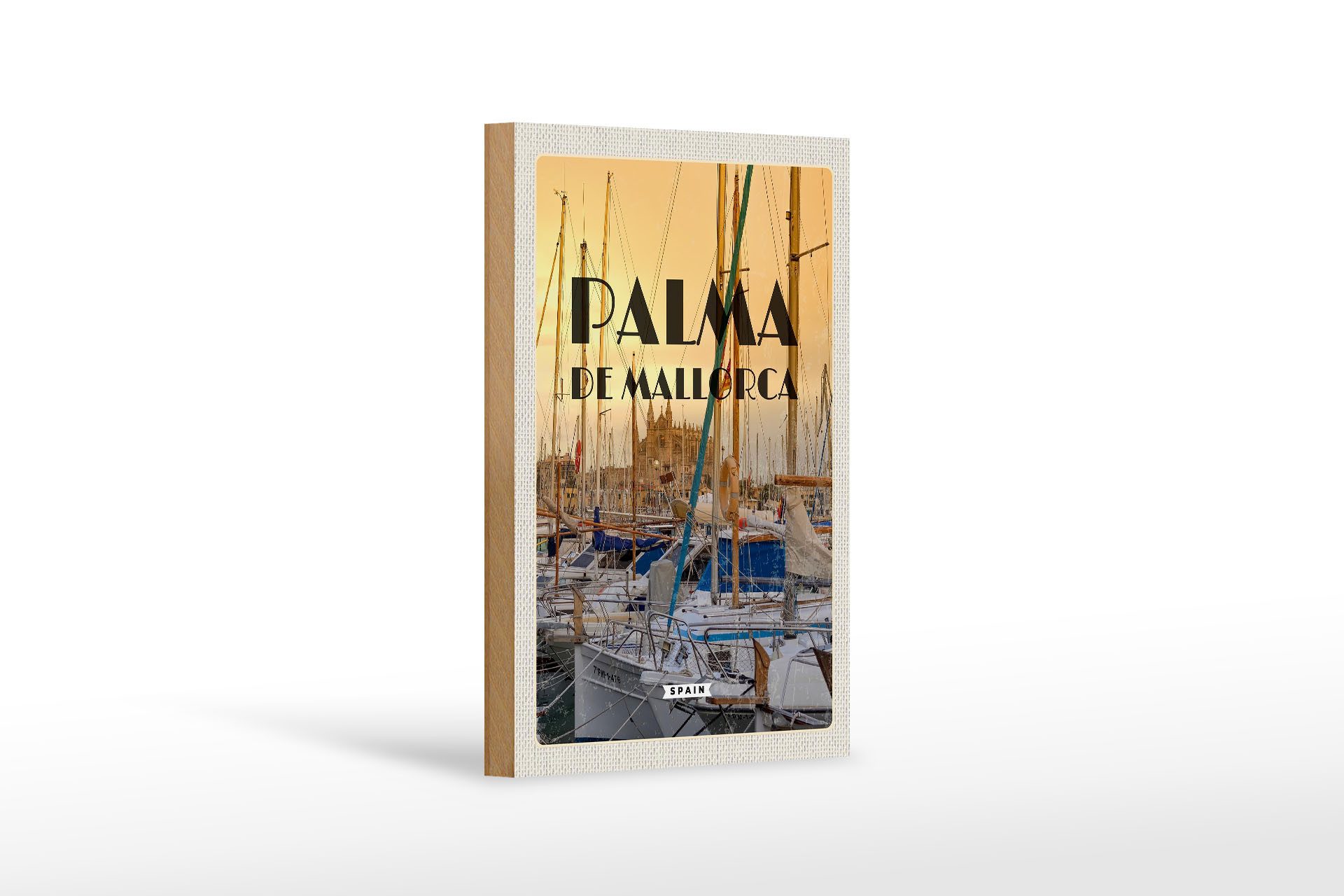 Femer GmbH Holzbild Reise 12x18 cm Palma de Mallorca Yachten Meer, (1 St), Glatte Holzfaserplatte (MDF), vorn beschichtet