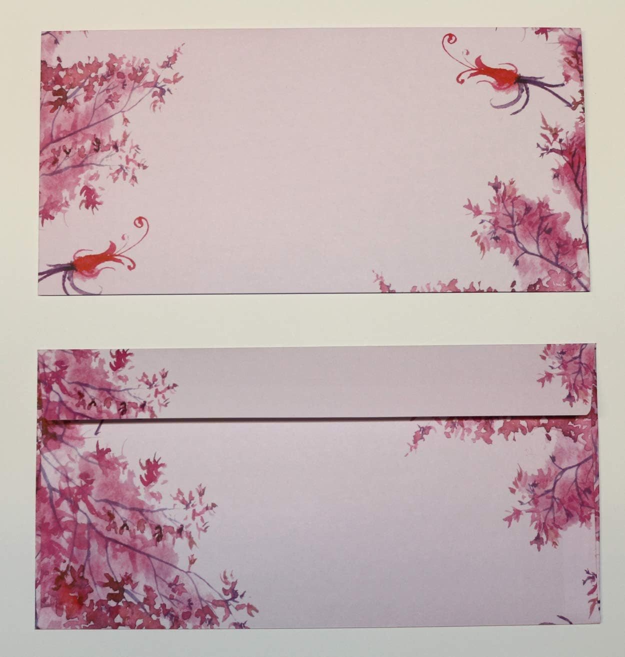 LYSCO Briefumschlag Briefkuvert Motiv- Rosafarben blühende Bäume, DIN lang (UMS-5188), gut beschreibbar durch alle Schreibmaterialien