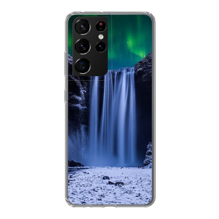 MuchoWow Handyhülle Nordlichter - Wasserfall - Schnee - Island Phone Case Handyhülle Samsung Galaxy S21 Ultra Silikon Schutzhülle