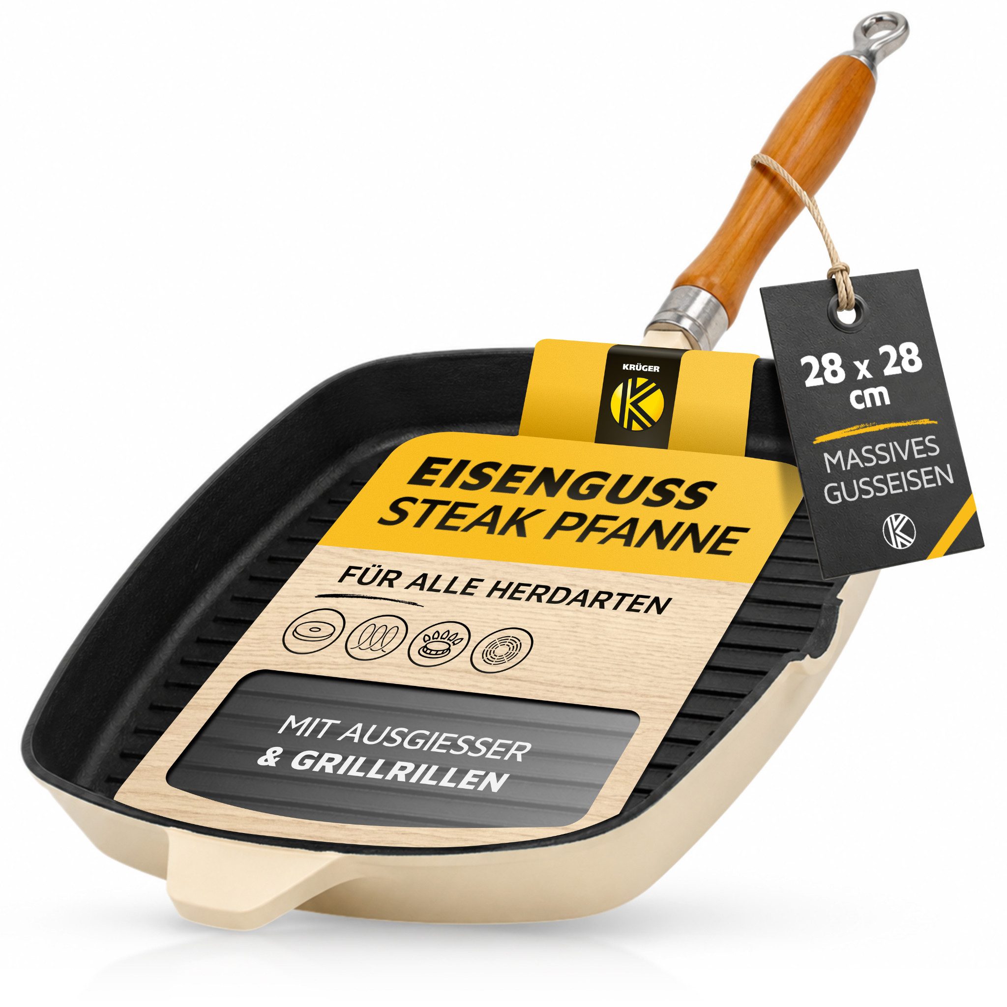 Krüger Steakpfanne Einsenguss Grill-/ Steakpfanne SAVANNA, 28 x 28cm, Gusseisen (1-tlg), für Induktions-Kochfelder geeignet