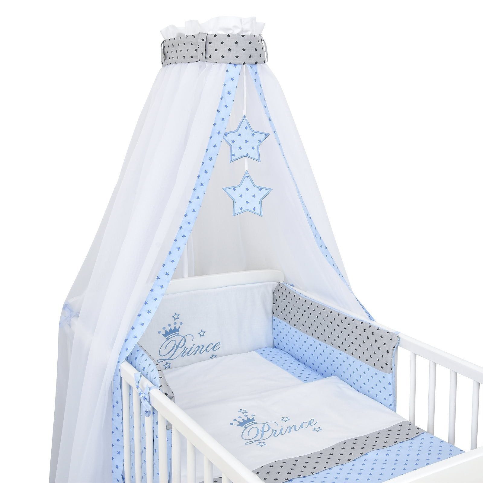 Baby-Delux Babybettwäsche Baby Bettwäsche Set 4-Tlg. Nestchen Chiffonhimmel, Baumwolle, 4 teilig, Bettset für Babybetten 140x70 & 120x60 verschiedene Designs