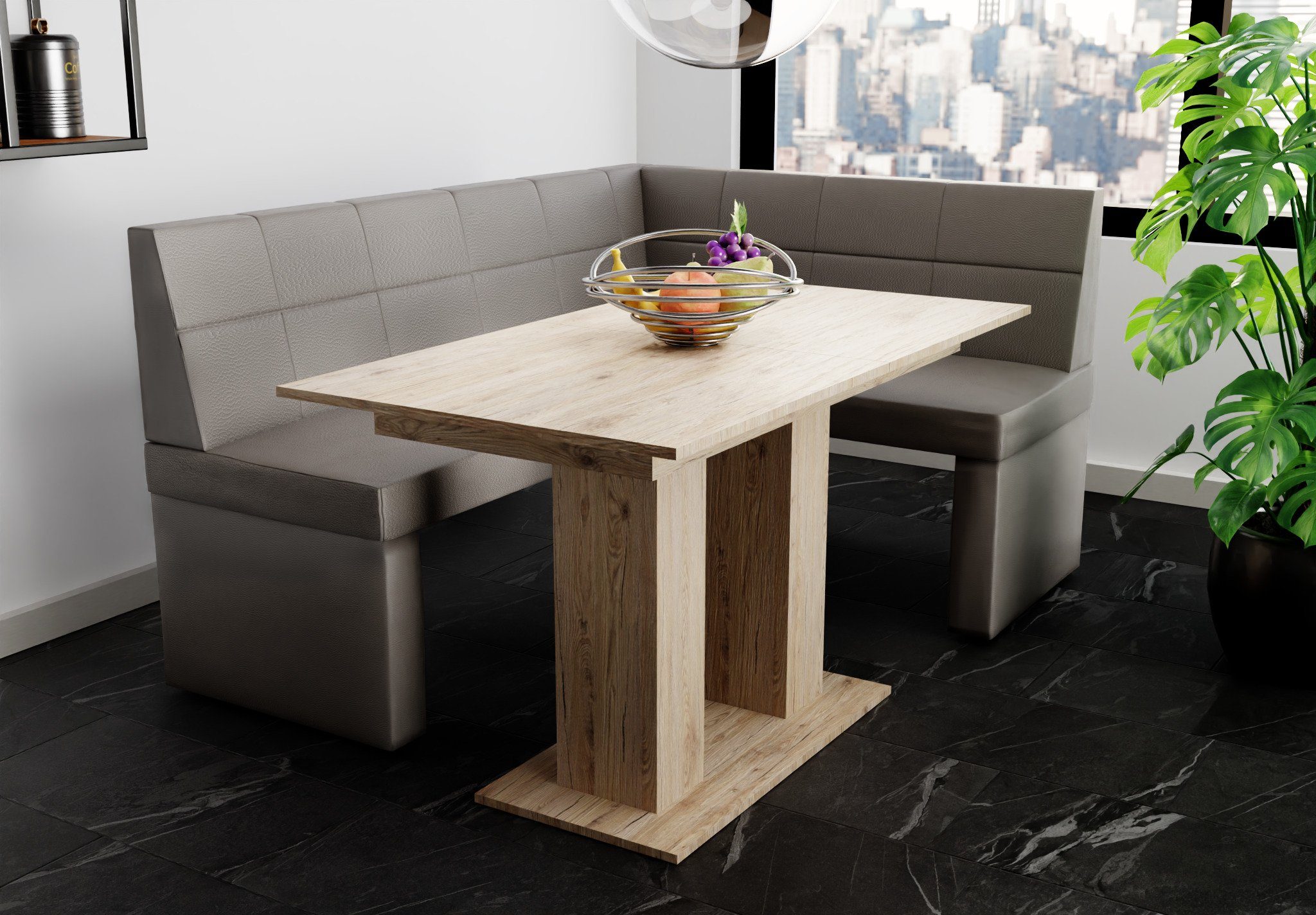 Eckbankgruppe Eckbankgruppe Möbel Fun Tisch ausziehbarer Tisch 168x128cm Sonoma, mit Größe „BLAKE“