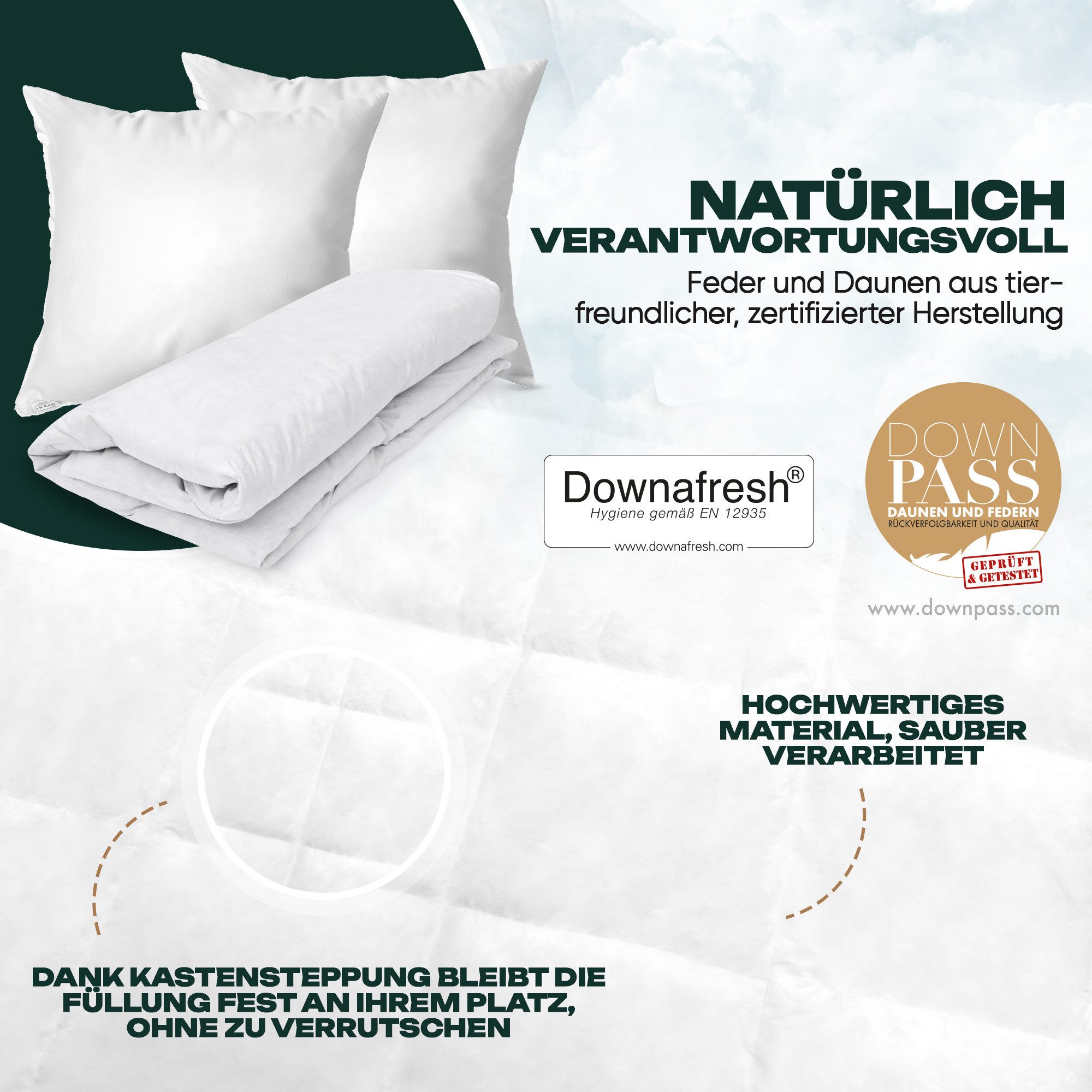 Waidmeister Federbettdecke Feder-/Daunenbettdecke + Kopfkissen Bettenset 4t günstig online kaufen