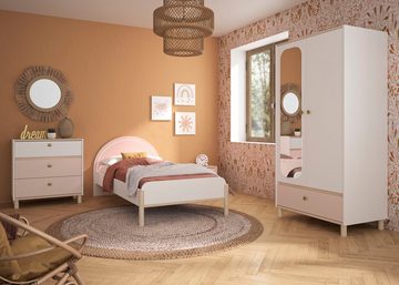 Gami Jugendbett Einzelbett, Kinderbett, mit LED-Beleuchtung am Kopfteil, 90x200 cm, Elegantes Design für eine sanfte und feminine Atmosphäre.