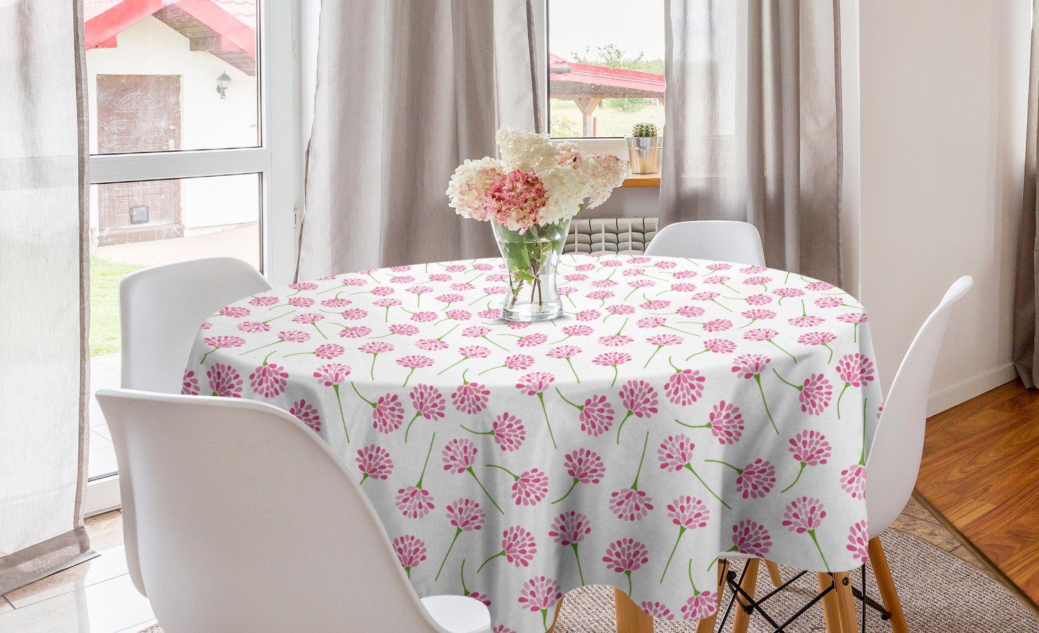 Abakuhaus Tischdecke Kreis Tischdecke Abdeckung für Esszimmer Küche Dekoration, Botanisch Bilder Blumen und Stielen | Tischdecken