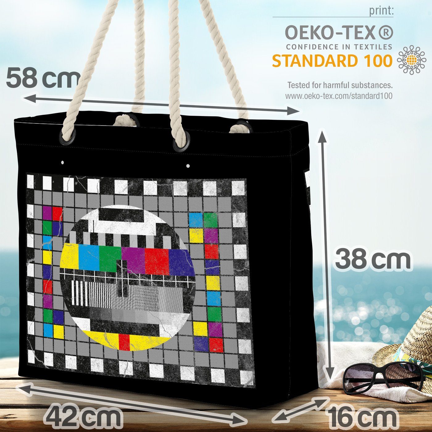VOID Strandtasche Bildschirm schwarz Monitor Fernseher (1-tlg), Testbild