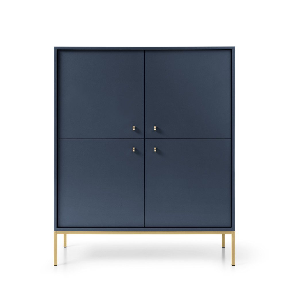 Lomadox Highboard MALAGA-160, in marineblau, Fußgestell goldfarben, goldene Griffe