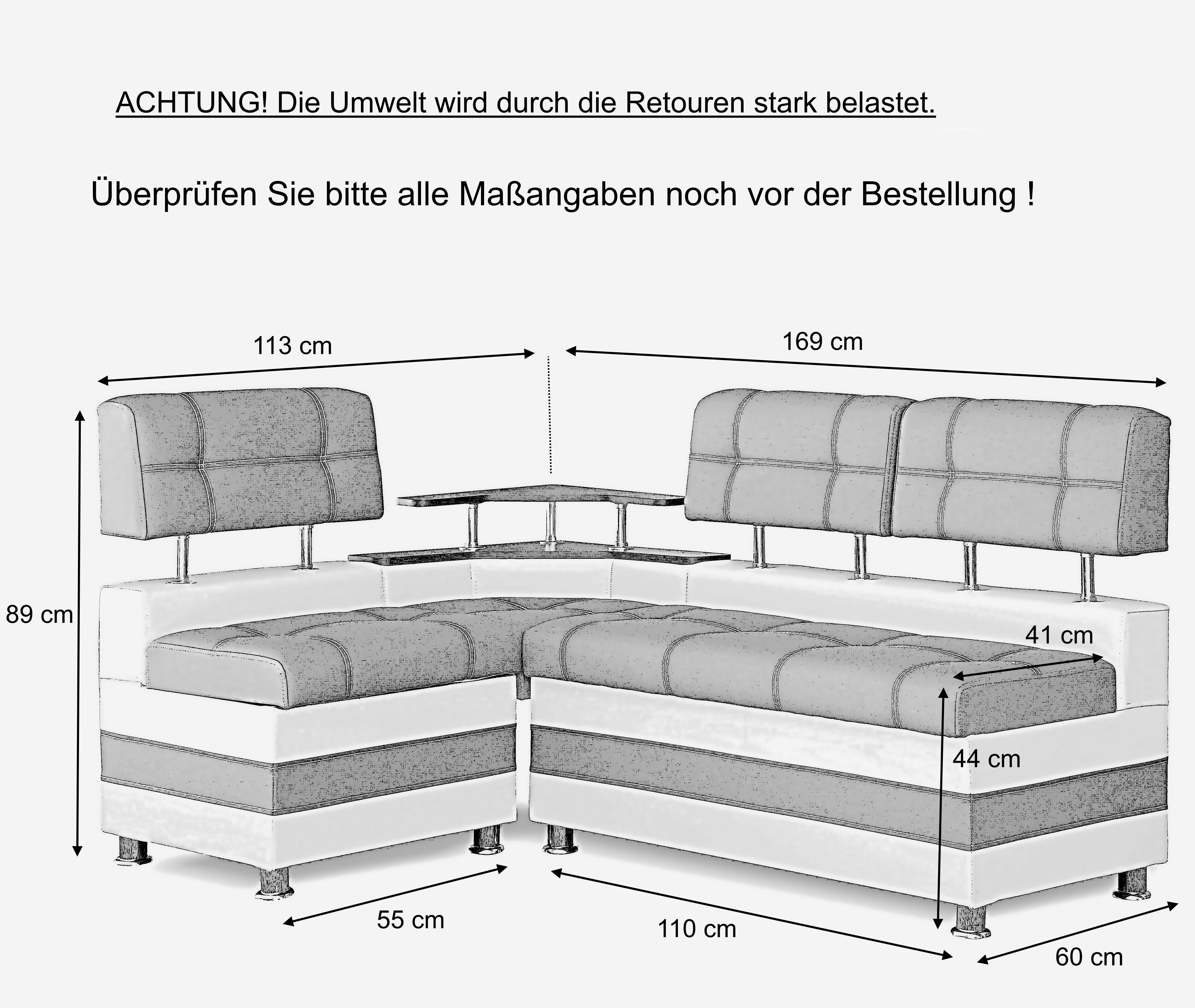 Rodnik Eckbank Latte, mit Stauraum und Ablage, Schenkel wechselbar
