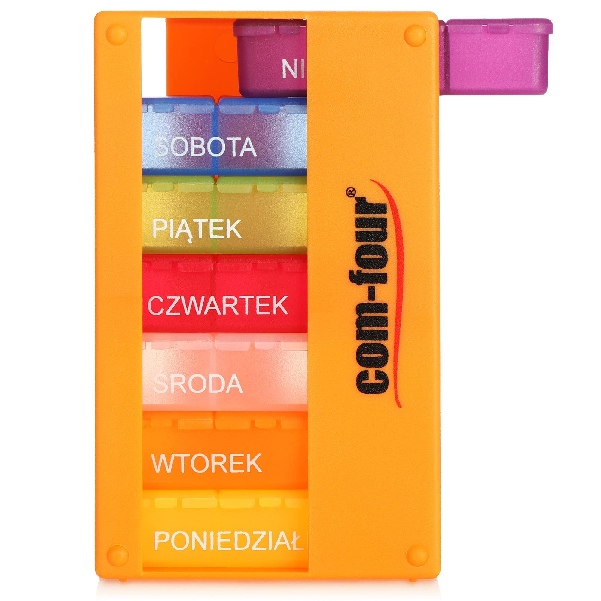 com-four Pillendose Medikamentendosierer auf POLNISCH, Medikamenten-Box für 7 Tage - je 3 Fächer - Pillendose
