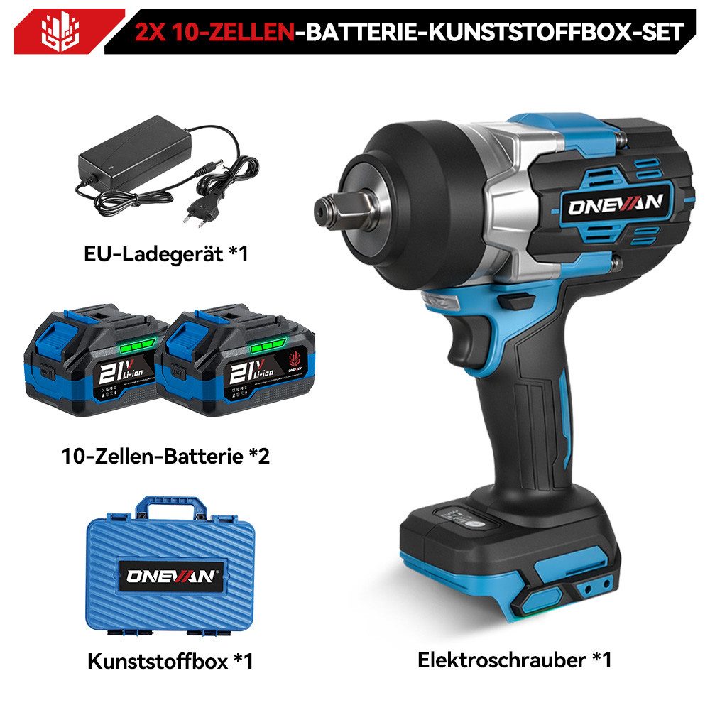 ONEVAN Akku-Schlagschrauber 2800 Nm 1/2" Bürstenloser Schlagschrauber mit 2 Akkus & Box, 8000 U/min für Autoreparaturen und Heimwerkerarbeiten